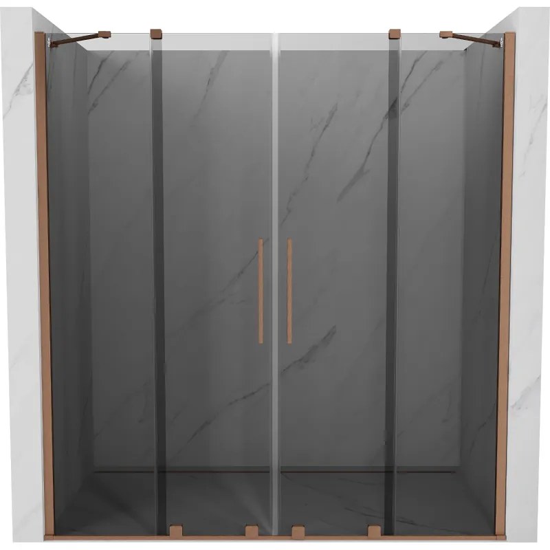 Mexen Velar Duo, posuvné sprchové dvere do otvoru 180 cm, 8mm šedé sklo, medená matná, 871-180-000-42-65