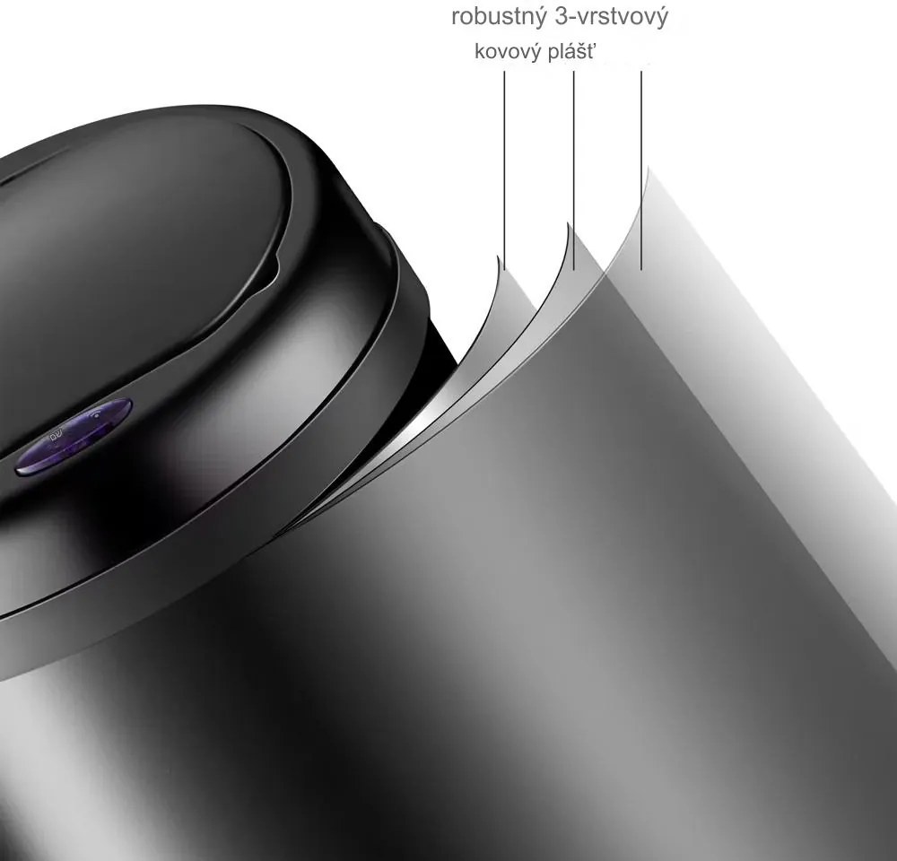 InternetovaZahrada Bezdotykový odpadkový kôš s USB 30l - čierny