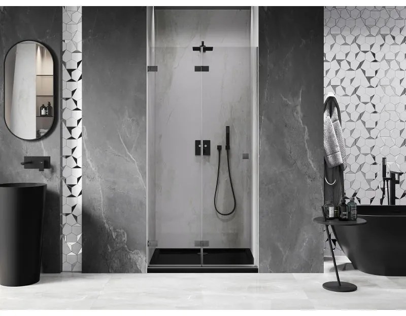 Mexen, Mexen Lunar-F skladacie ľavé sprchové dvere 90 cm, priehľadné, pištoľovo sivá kartáčovaná - 836-090-000-66-00-L