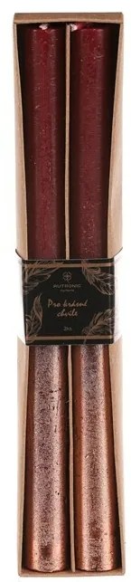 Súprava kónických sviečok, červená/medená, 2 ks, parafín, 25 cm