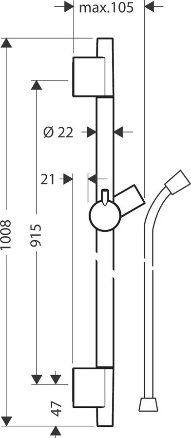 Hansgrohe Unica, S Puro sprchová tyč 900 mm so sprchovou hadicou Isiflex 1600 mm, kartáčovaný čierny chróm, HAN-28631340