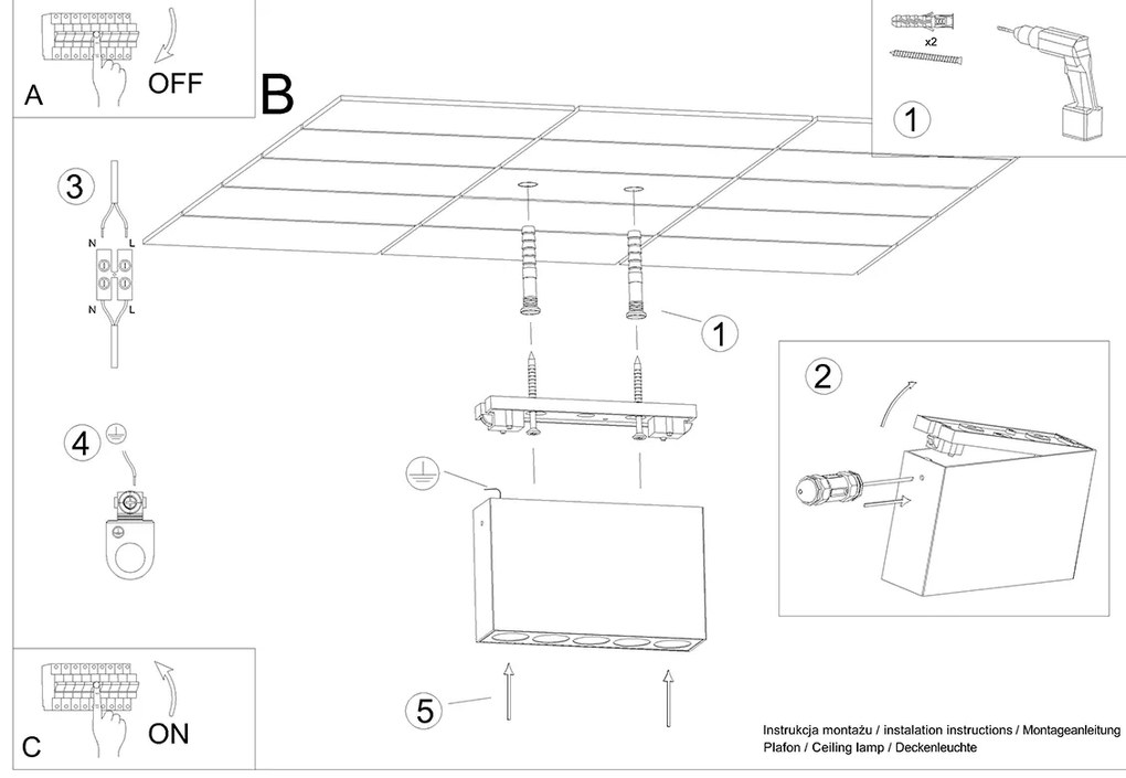 Stropné LED svietidlo Sole, 5x LED 11w, 4000k, b