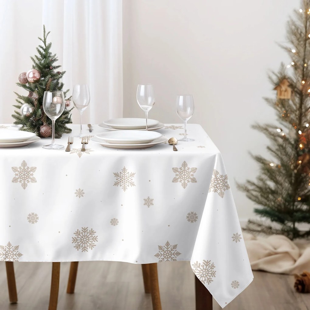 Goldea hranatý obrus 100% bavlnené plátno - snehové vločky na bielej 100 x 140 cm