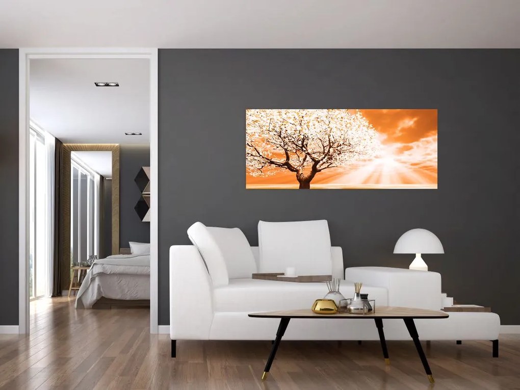 Oranžový obraz stromu (120x50 cm)