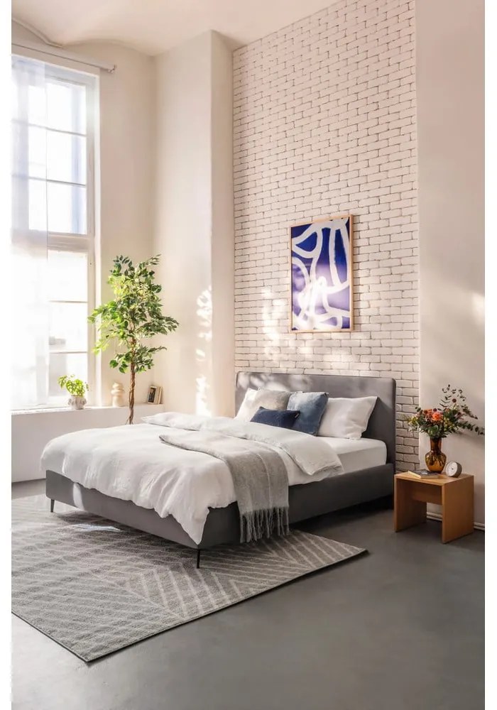 Sivá čalúnená dvojlôžková posteľ s matracom/s roštom 160x200 cm Noira Slim – Bonami Selection