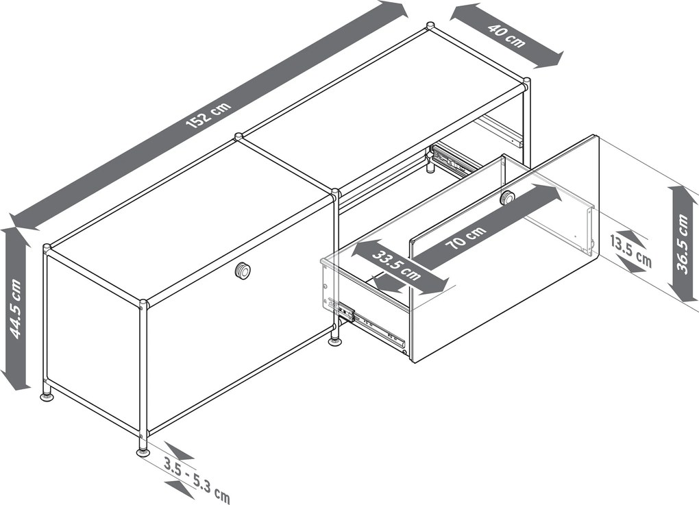 Kovová nízka skrinka »CN3« so zásuvkami