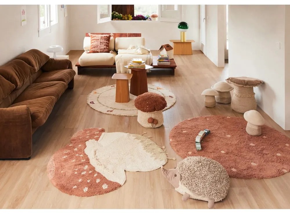 Prateľný ručne tkaný bavlnený detský koberec v tehlovej farbe krémový 120x120 cm Boletus – Lorena Canals