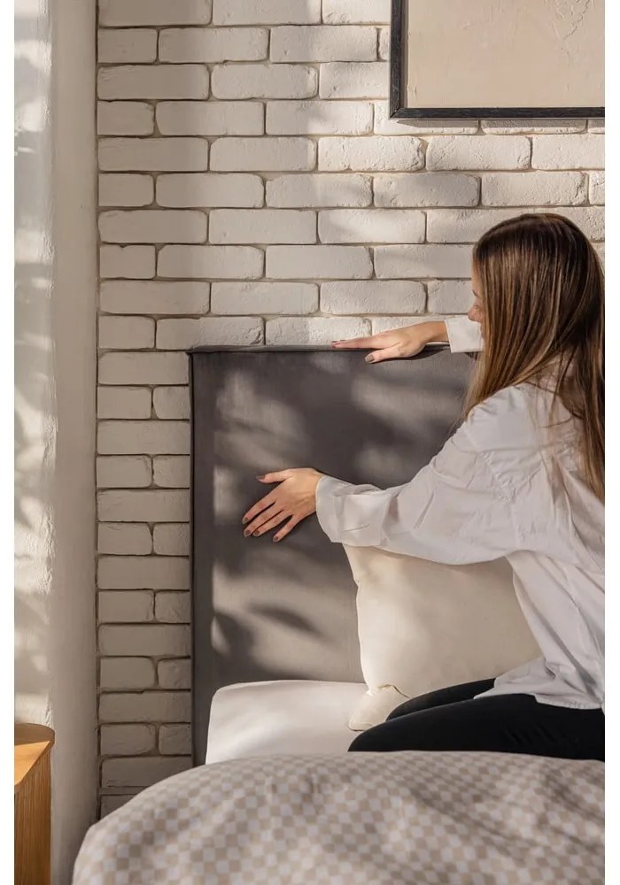 Sivá čalúnená dvojlôžková posteľ s úložným priestorom s roštom 180x200 cm Thessa Bold – Bonami Selection