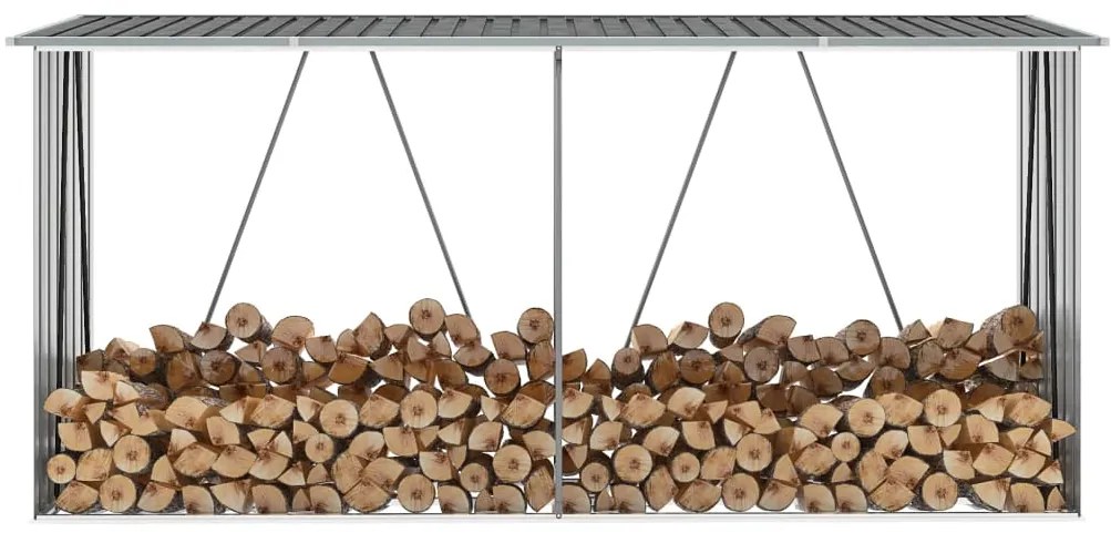 Záhradná kôlňa na drevo galvanizovaná oceľ 330x84x152 cm sivá