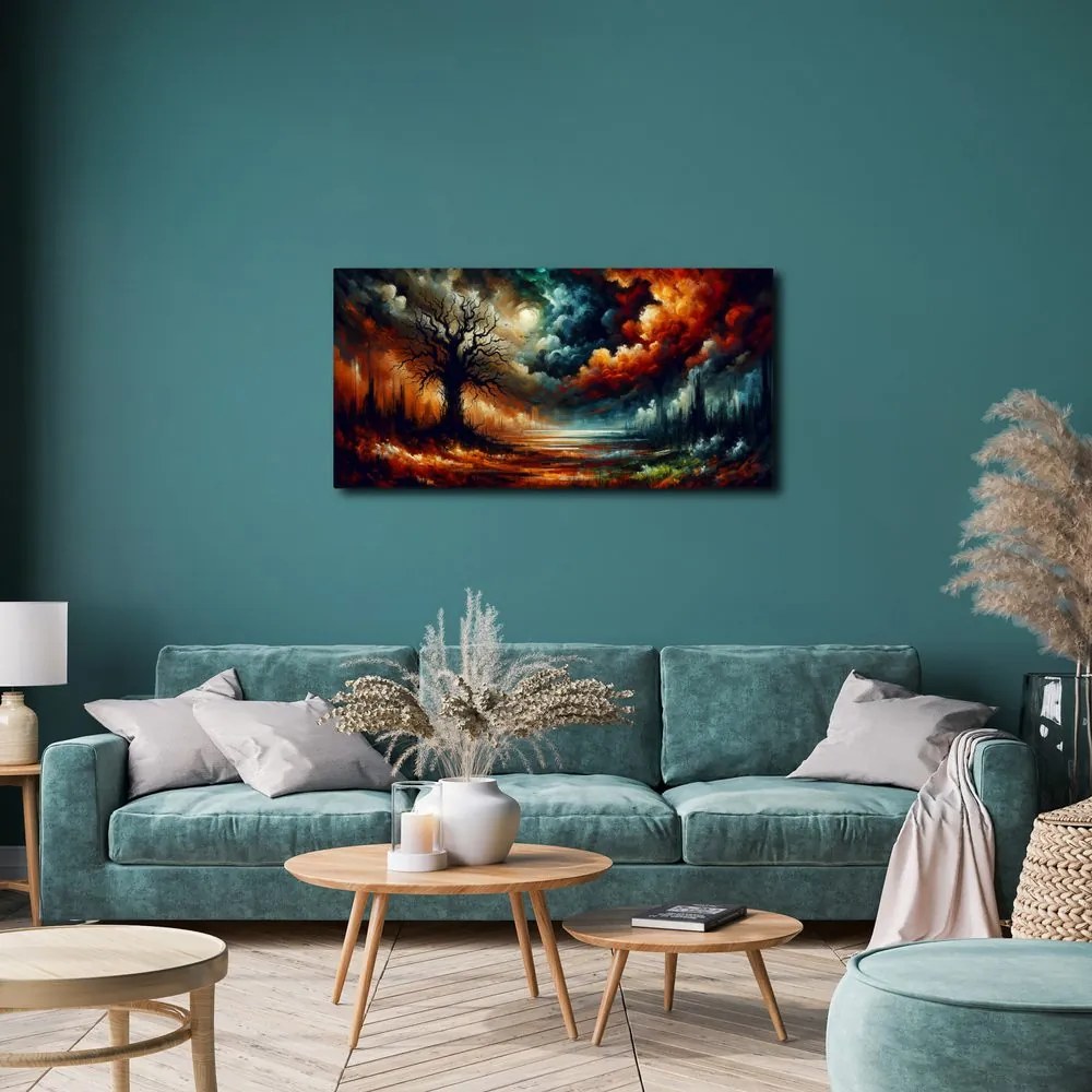 Obraz krajina s farebným stromom života