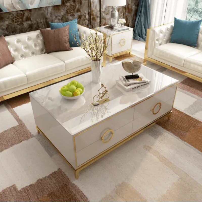 EXKLUZÍVNY KONFERENČNÝ STOLÍK LAURETTE BIELY LESK + ZLATÝ