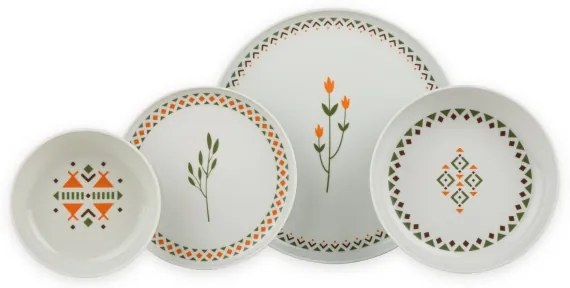 24-dielna pestrofarebná jedálenská súprava z porcelánu