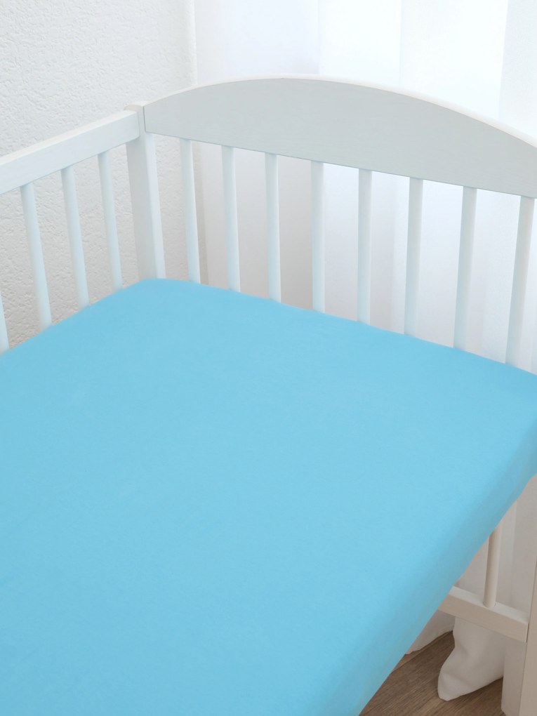 Jersey plachta do postieľky s elastanom Deluxe 60 x 120 cm – svetlomodrá