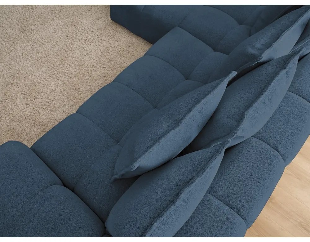 Tmavomodrá ženilková rozkladacia/s úložným priestorom rohová pohovka (ľavý roh/s leňoškou) Everest – Bobochic Paris