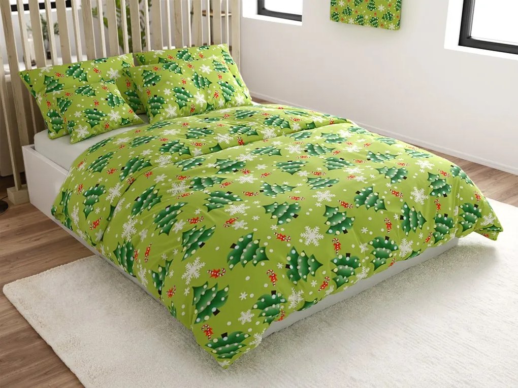 Mikroflanelové obliečky CHRISTMAS TREE zelené Rozmer obliečky: 70 x 90 cm | 140 x 220 cm