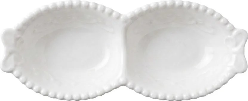 Biela porcelánová mištička s perličkovým okrajom a motýliky Butterfly - 17*7*3 cm / 75 ml