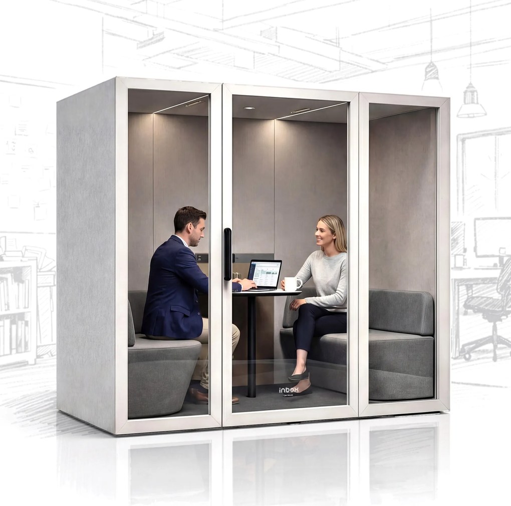 Akustická kancelárska kabína INBOX pre 4 osoby 2200 × 2200 × 1220 mm