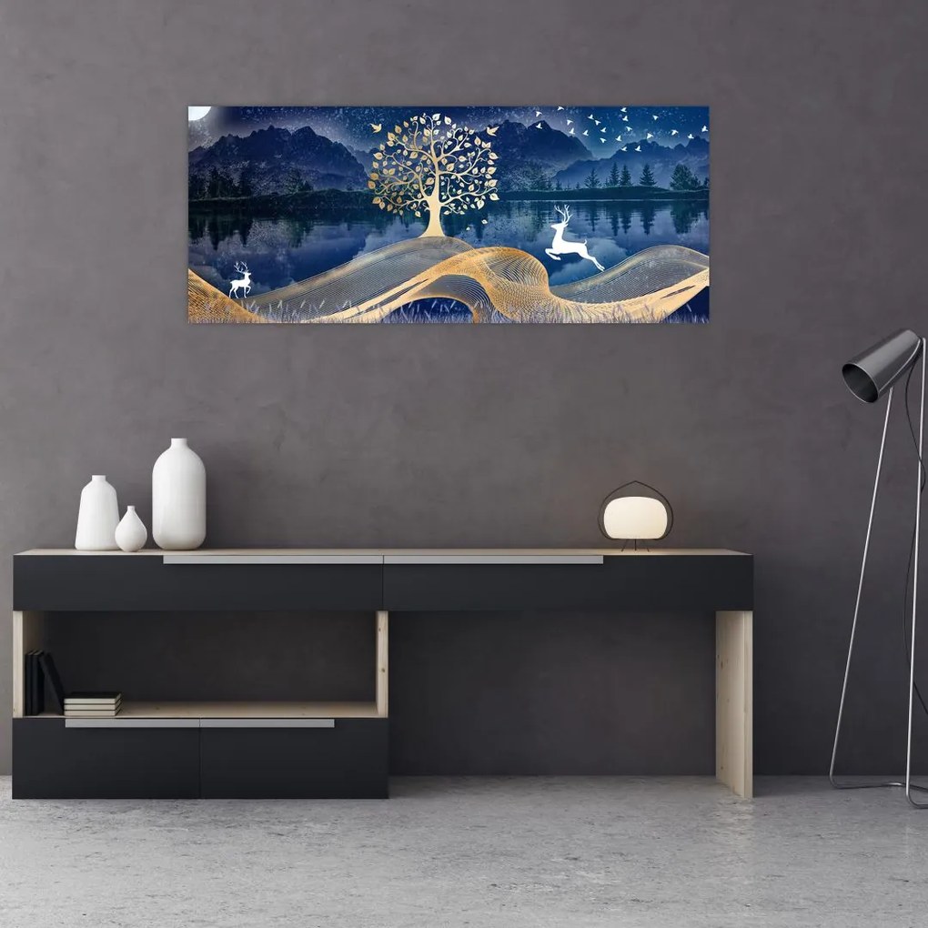 Obraz jeleňov pri splne (120x50 cm)