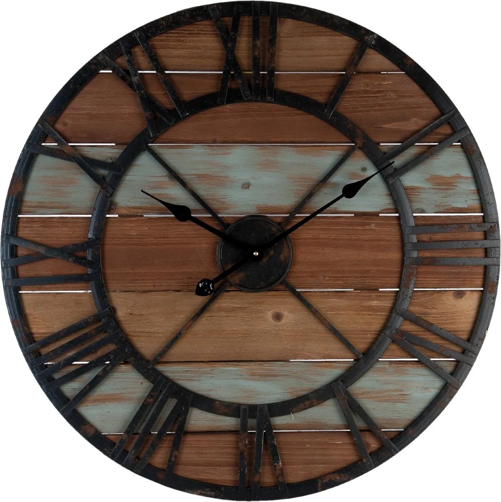 Kovové drevené hodiny - Ø 70 * 5 cm / 1xAA