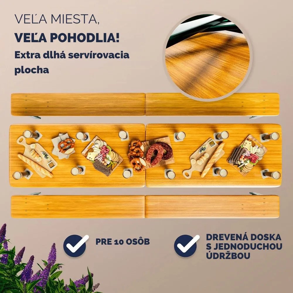 Pivný set MAXI sklápateľný, 220cm, prírodná hnedá Jurhan