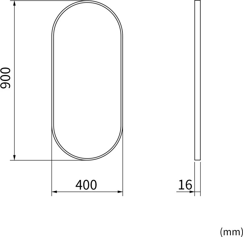 Erga Oval, oválne zrkadlo 40x90cm, čierny rám, ERG-V01-OVAL-4090-BK