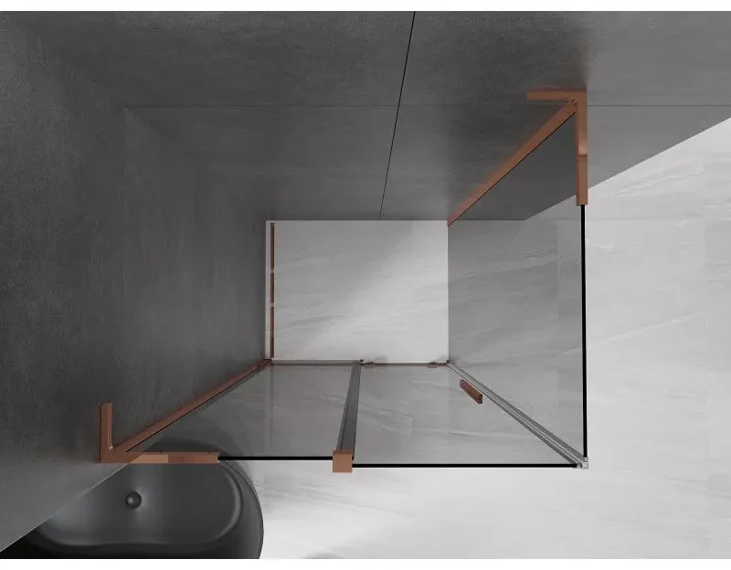 Mexen Velar L, sprchový kút s posuvnými dverami 90 x 80 cm, 8mm šedé sklo, ružové zlato, 871-090-080-43-60