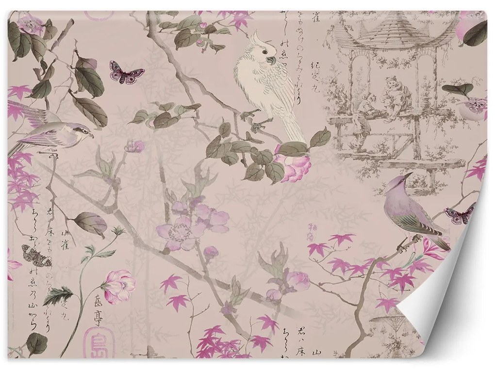Gario Fototapeta Vtáky a ružové kvety - Andrea Haase Materiál: Vliesová, Rozmery: 200 x 140 cm