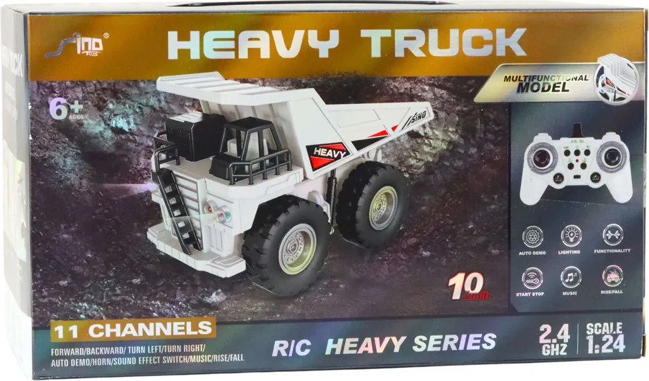 LEAN Toys Caterpillar bagr Diaľkovo ovládané RC svetlá Zvuky Biela 1:24