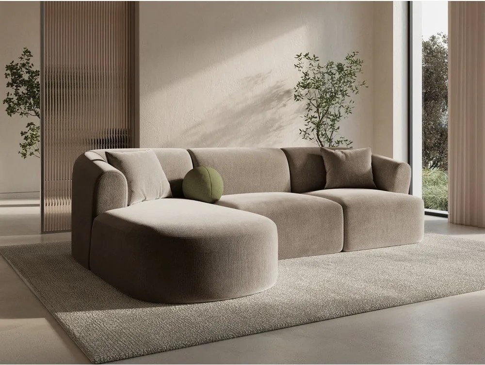 Svetlohnedá zamatová rohová pohovka (ľavý roh/s leňoškou) Campi – Cosmopolitan Design