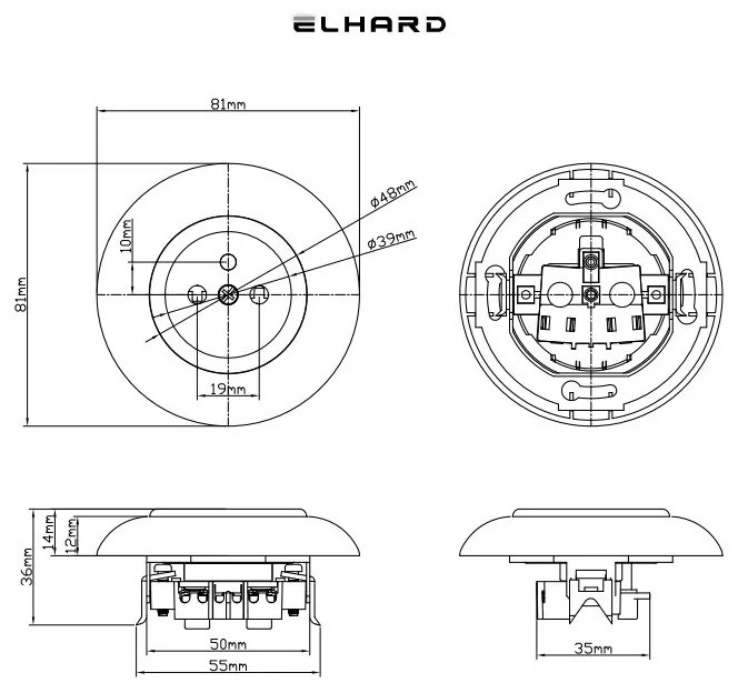 Elhard Zásuvka Retro Klasik, čierna - kompletná KL6000B