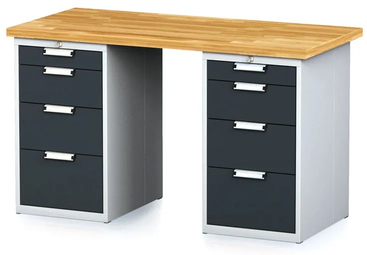 Dielenský stôl MECHANIC I s 2 zásuvkovými dielenskými boxami na náradie namiesto nôh, 8 zásuviek, 1500 x 685 x 880 mm, antracitové dvere