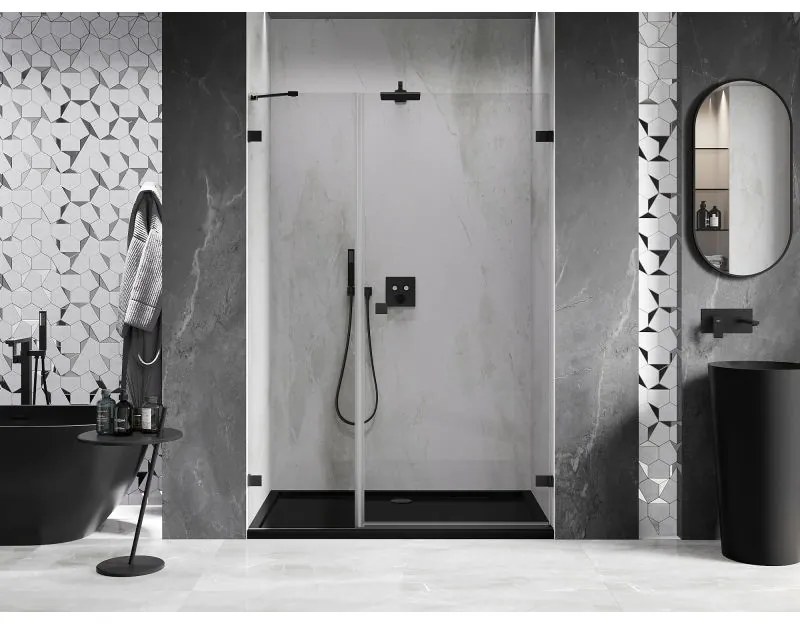 Mexen Lunar-B, pravé otočné sprchové dvere 120 cm, číre sklo, čierny profil, 832S-120-050-70-00-P