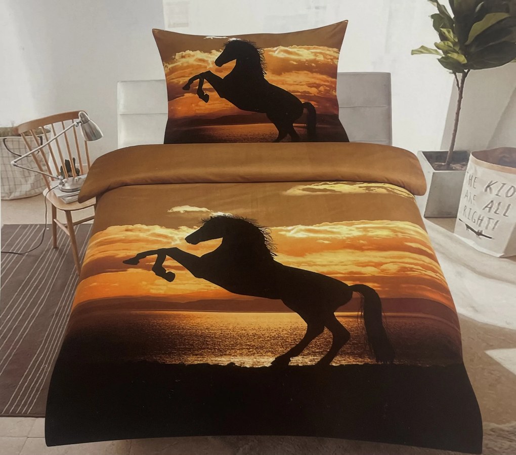 3D Obliečky polycotton Kôň TiaHome - 1x Vankúš 90x70cm, 1x Paplón 140x200cm