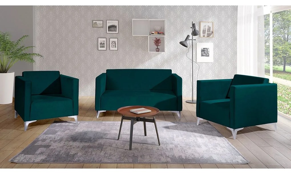 Sedacia súprava Denim 2+1+1, Dostupné poťahy: Solo 263, Farby nožičiek: biely lesk