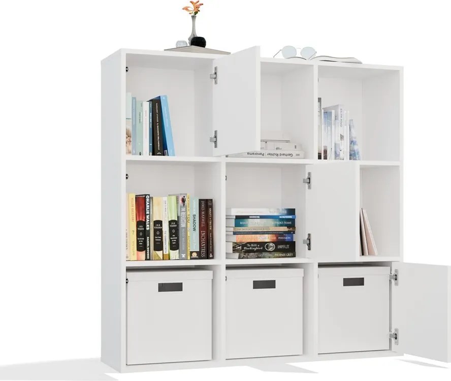 Regál MALAX 3x3 s 3 dvierkami 110 cm biely