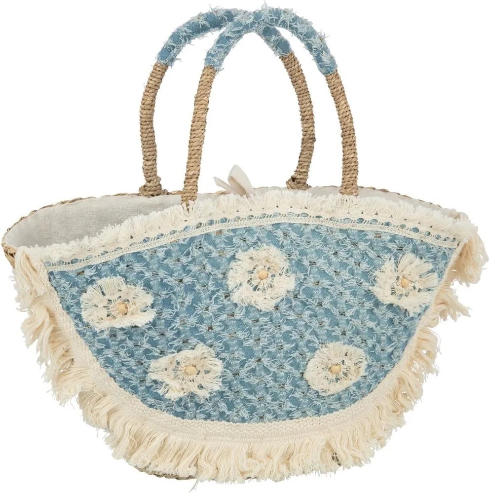 Plážová taška z morskej trávy s kvetmi a strapcami Beach Bag - 59*16*30 cm