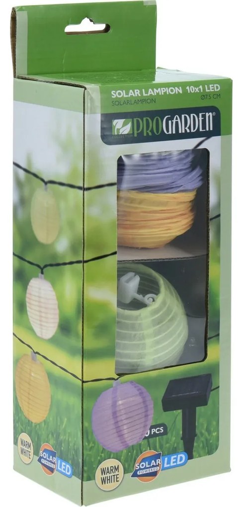 ProGarden Solárna reťaz s farebnými LED lampiónmi, 3 m, teplá biela