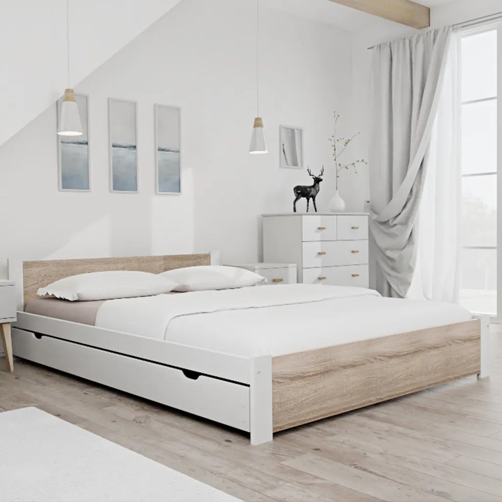 AKCIA Posteľ IKAROS 160 x 200 cm, biela/dub sonoma II.akosť Rošt: Bez roštu, Matrac: Bez matraca