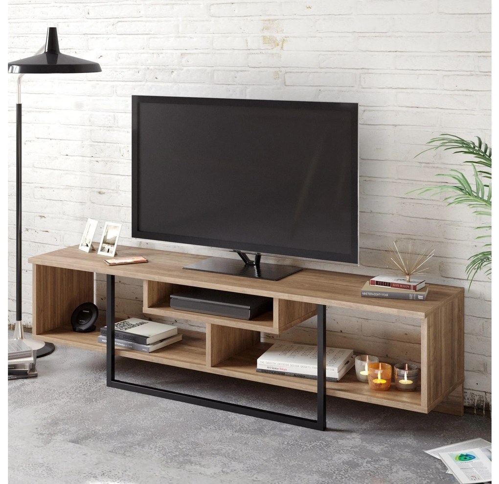 TV stolík/skrinka Aslana 150 (orech + čierna). Akcia -19%. Vlastná spoľahlivá doprava až k Vám domov. 1101384