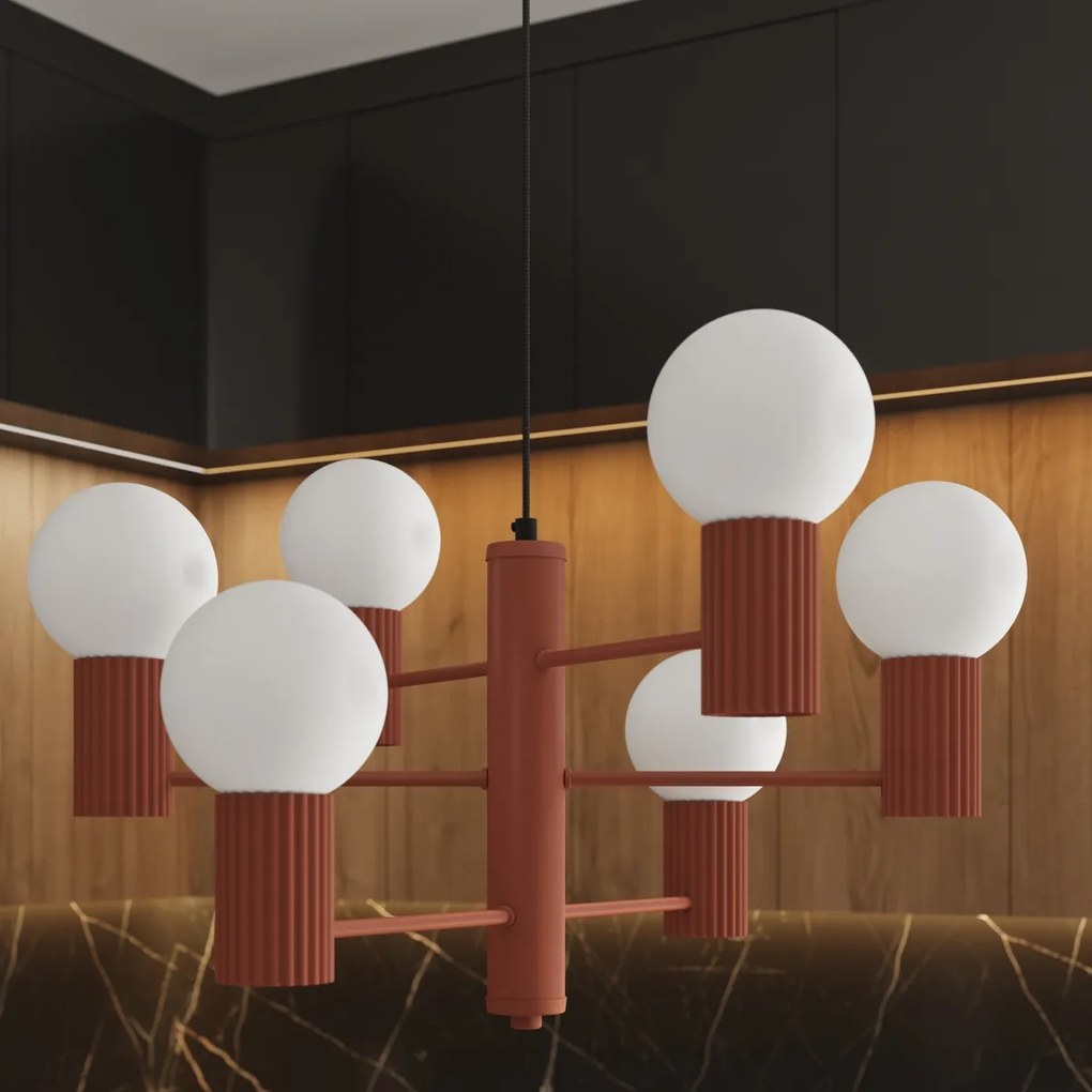 Luster Halo, 6x biele sklenené tienidlo, ro