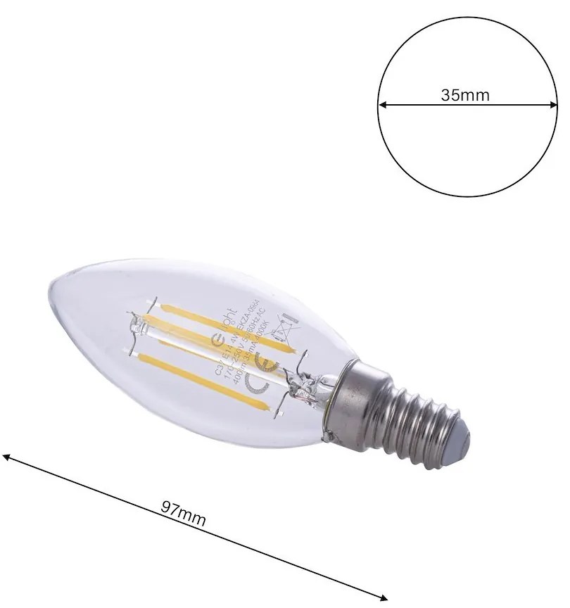 Dekoračná LED žiarovka E14 neutrálna 4000k 4w 470 lm sviečka