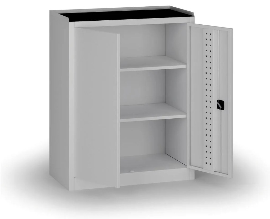 Policová dielenská skriňa 2-dverová, 2 police, 1180 × 950 × 500 mm, sivé dvere