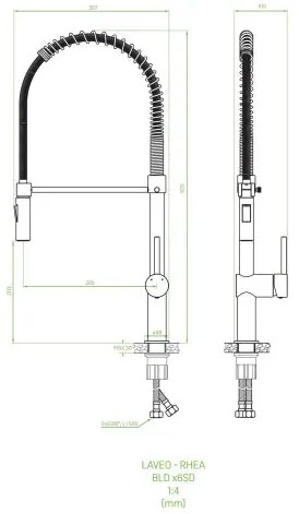 Laveo Rhea, kuchynská batéria stojaca h-620, čierna, LAV-BLD_76SD