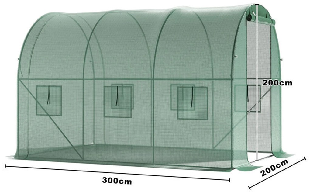 ModernHome Fóliový skleník s kovovým rámom - zelený 2x3x2m