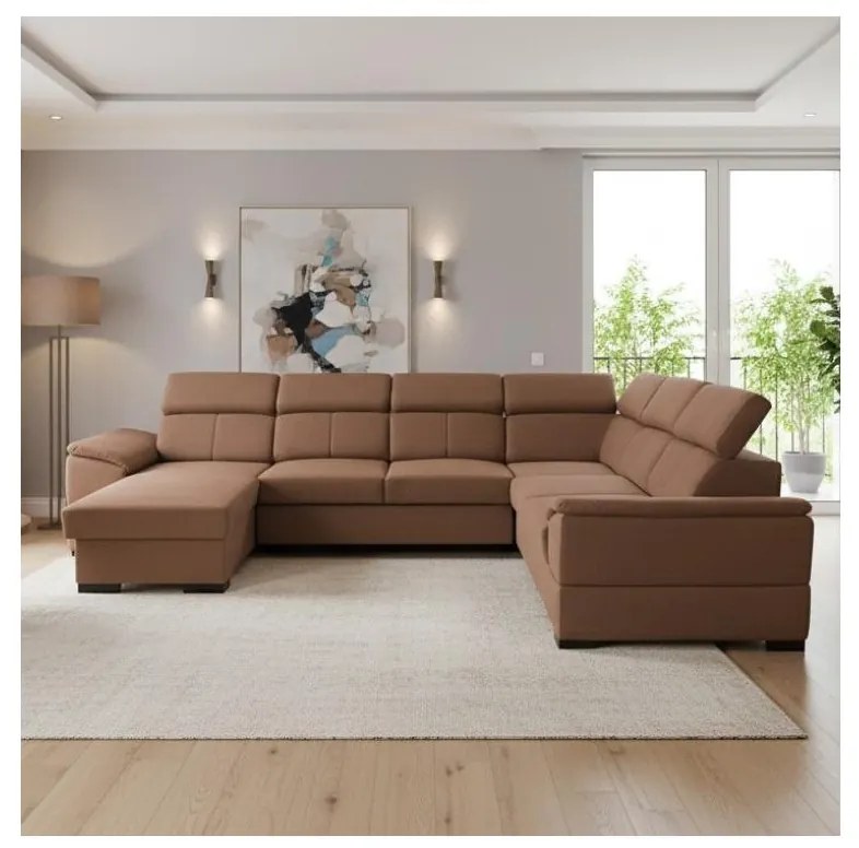 Rozkladacia sedacia súprava s univerzálnym U-rohom a úložným priestorom GRANADA hnedá