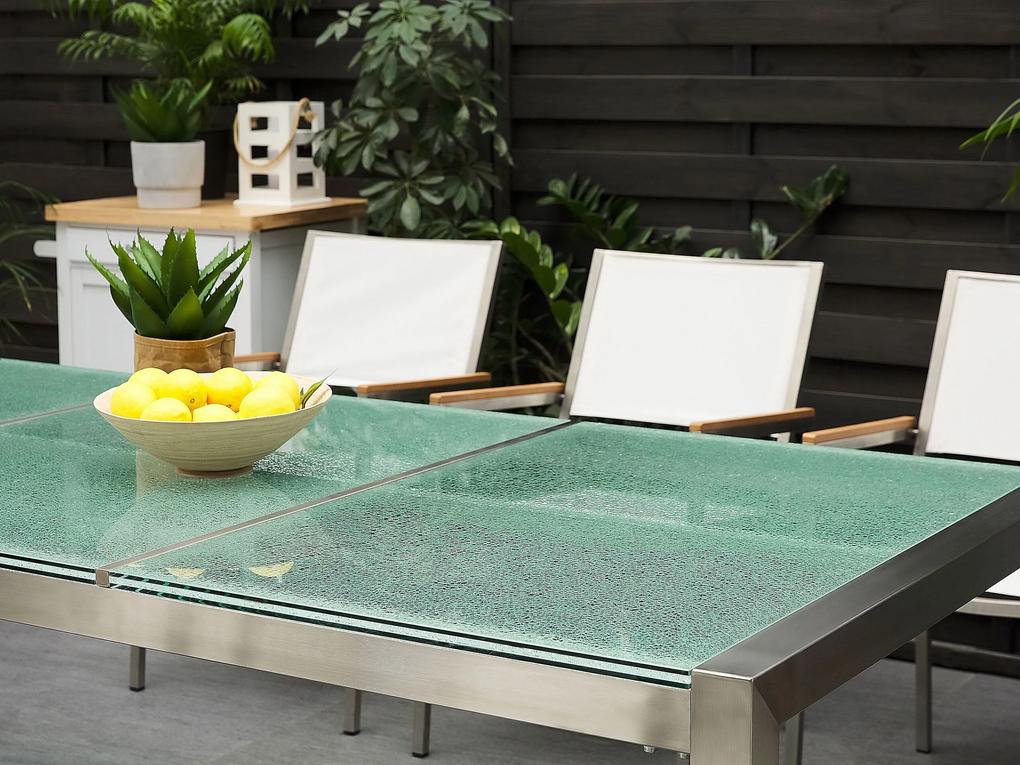 Sada záhradného nábytku stôl so sklenenou doskou 220 x 100 cm 8 bielych stoličiek GROSSETO Beliani