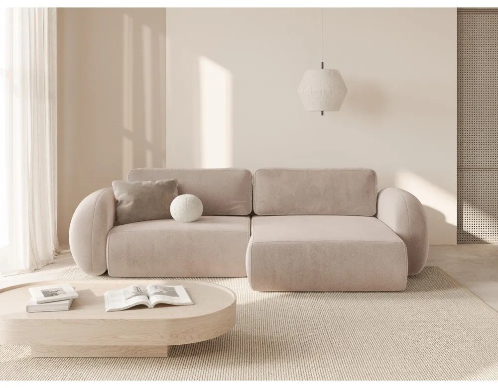 Béžová zamatová rozkladacia/s úložným priestorom rohová pohovka Tonale – Cosmopolitan Design
