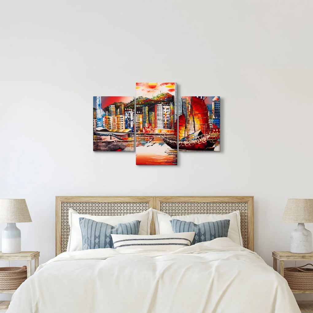 Obrázok - Victoria Harbor, Hong Kong, olejomaľba (90x60 cm)