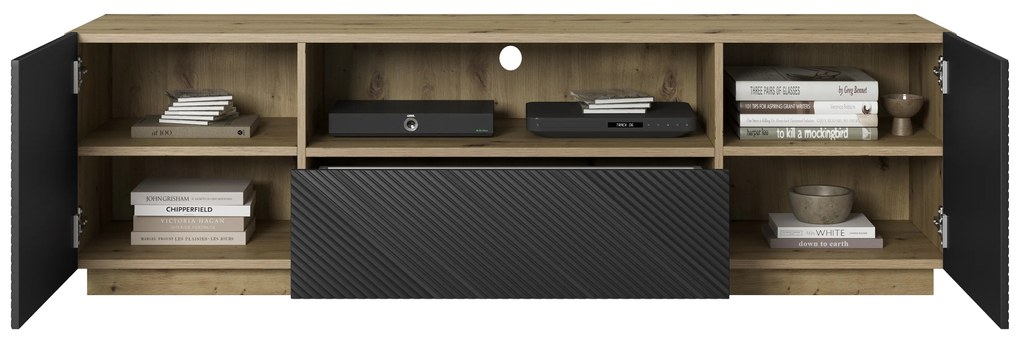TV stolík Asha 167 cm s otvorenou policou - artisan / čierny mat