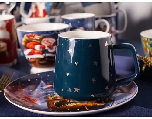 Altom Porcelánový hrnček Golden stars, 370 ml, navy blue